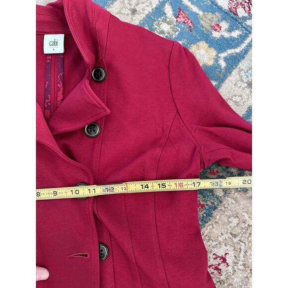 Cabi #3175 Women's Red Ponte Knit Long Sleeve Asymmetric Button Up Blazer Size 8 - Picture 4 of 6